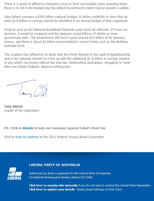 Tony Abbott email 2/2